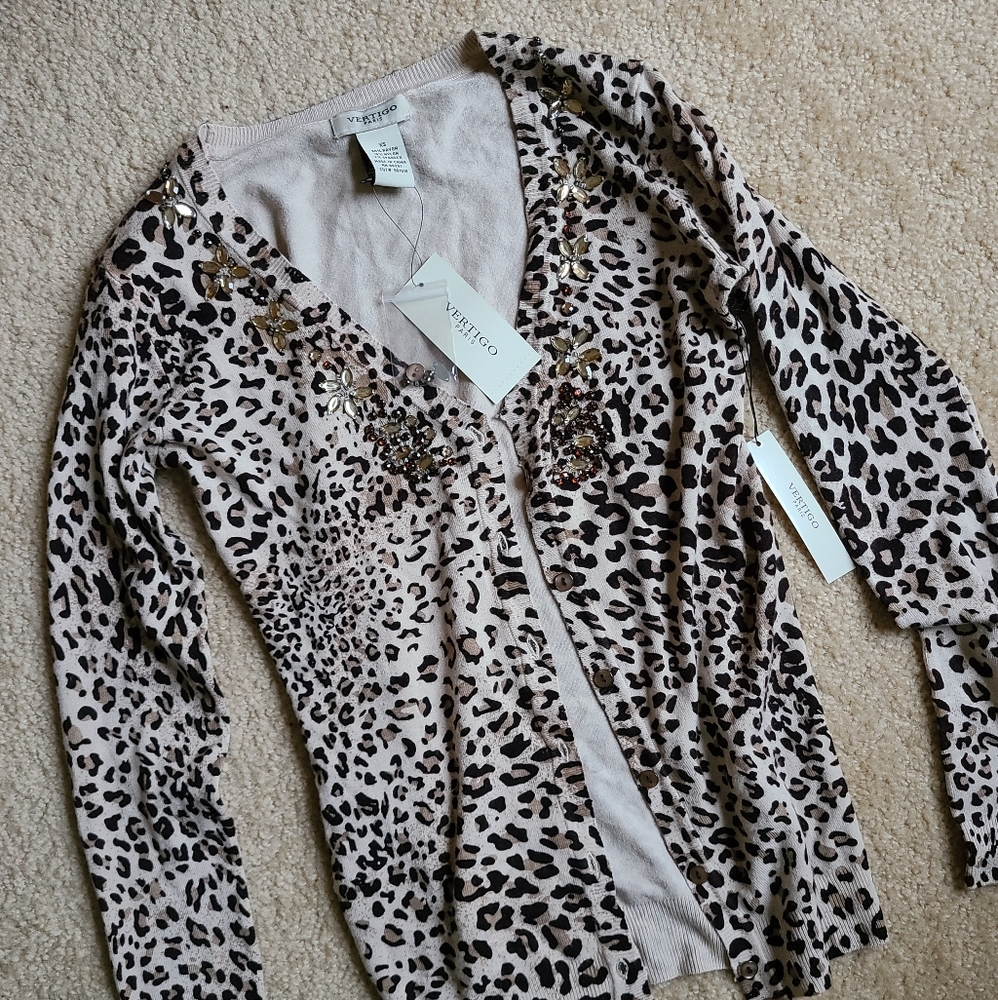 Vertigo Paris Leopard Print Cardigan NWT